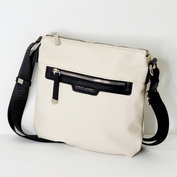 David Jones Women's Leather Cream Messenger Crossbody Bag - Picture 4 of 7